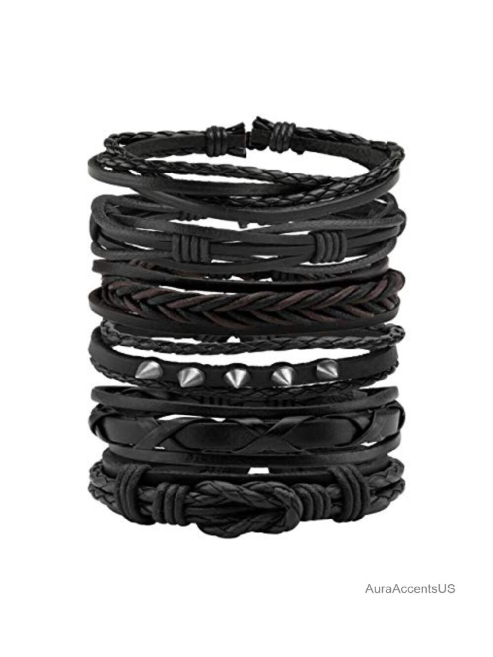 Leather Braided Bracelet Cuff Wrap Wristband for Men Women Adjustable
